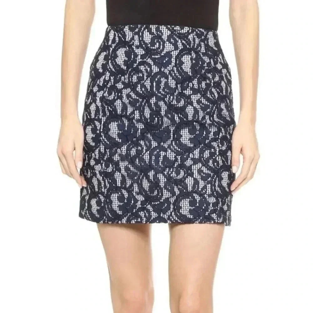{Carven} Floral Lace Gingham Skirt - Size 10